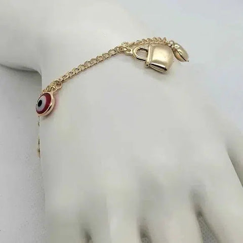 Brand New Brazilian 18k Gold Filled Red Evil Eye & Charms Bracelet