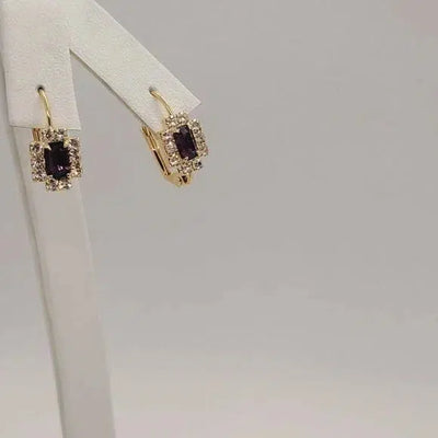 Brand New Brazilian 18k Gold Filled Purple Gem Cubic Zirconia Stones Earrings