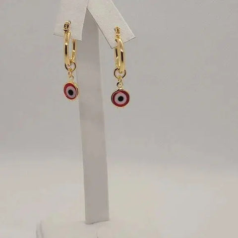 Brand New Brazilian 18k Gold Filled Red Evil Eye Earrings