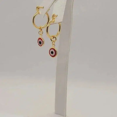 Brand New Brazilian 18k Gold Filled Red Evil Eye Earrings