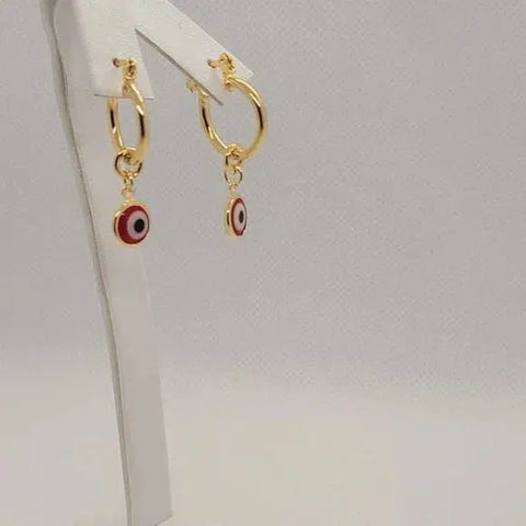 Brand New Brazilian 18k Gold Filled Red Evil Eye Earrings