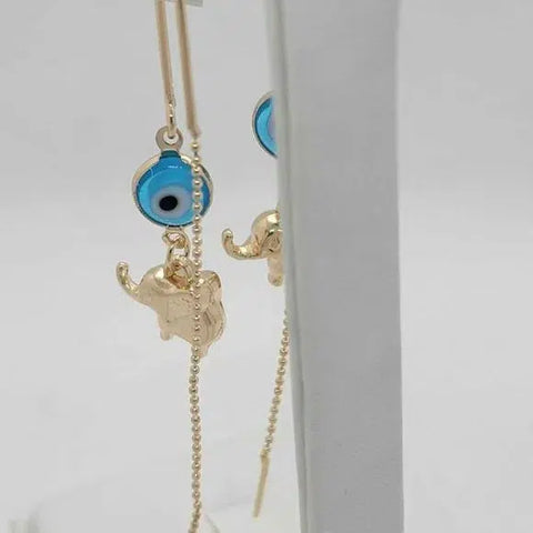 Brand New Brazilian 18k Gold Filled Baby Blue Evil Eye W/ Elephants Earrings