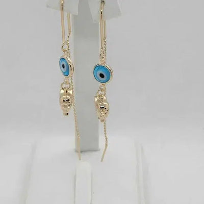 Brand New Brazilian 18k Gold Filled Baby Blue Evil Eye W/ Elephants Earrings