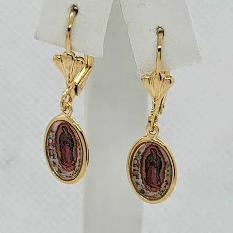 Brand New Brazilian 18k Gold Filled Virgen De Guadalupe Earrings