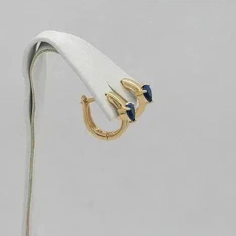 Brand New Brazilian 18k Gold Filled Royal Blue Gem Earrings Huggy earrings