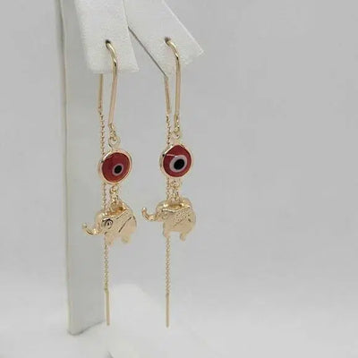 Brand New Brazilian 18k Gold Filled Red Evil eye W/ Elephants Earrings