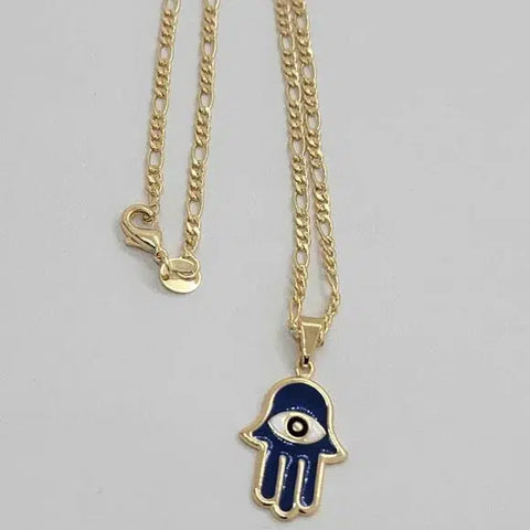 Brand New Brazilian 18k Gold Filled Royal Blue Hamsa W/ Evil Eye Necklace