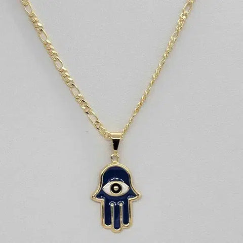 Brand New Brazilian 18k Gold Filled Royal Blue Hamsa W/ Evil Eye Necklace