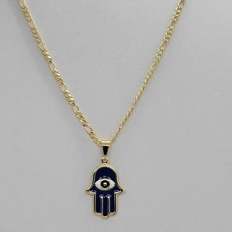 Brand New Brazilian 18k Gold Filled Royal Blue Hamsa W/ Evil Eye Necklace