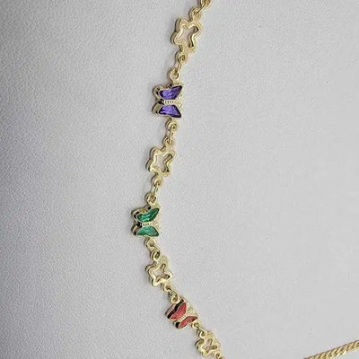 Brand New Brazilian 18k Gold Filled Multi Color Butterflies Necklace