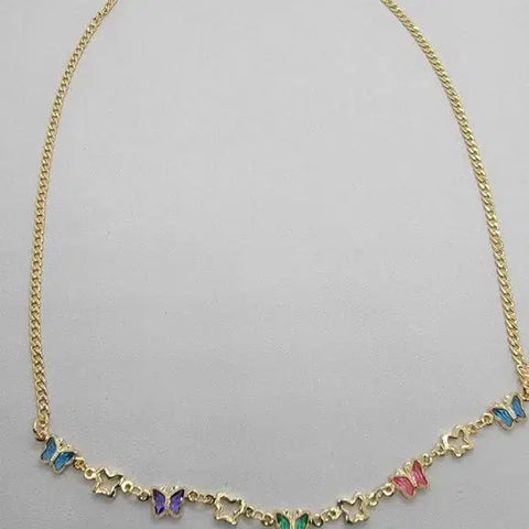 Brand New Brazilian 18k Gold Filled Multi Color Butterflies Necklace