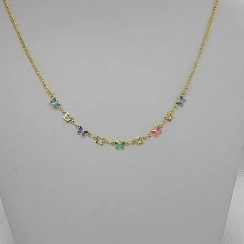 Brand New Brazilian 18k Gold Filled Multi Color Butterflies Necklace