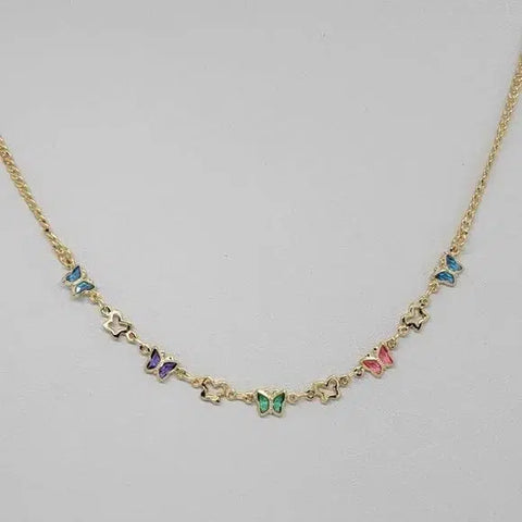 Brand New Brazilian 18k Gold Filled Multi Color Butterflies Necklace