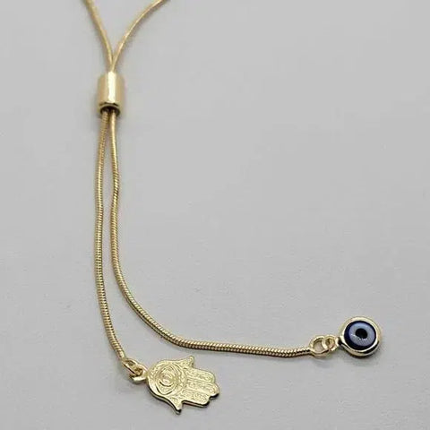 Brand New Brazilian 18k Gold Filled Blue Evil Eye & Hamsa Necklace