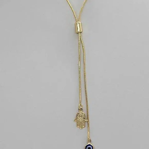 Brand New Brazilian 18k Gold Filled Blue Evil Eye & Hamsa Necklace