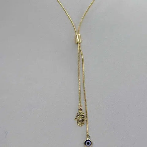 Brand New Brazilian 18k Gold Filled Blue Evil Eye & Hamsa Necklace