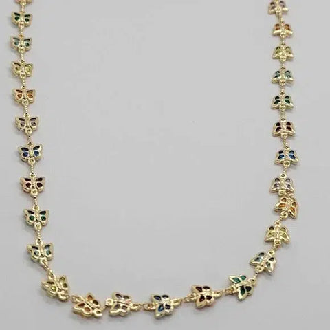 Brand New Brazilian 18k Gold Filled Multi Color Butterflies Necklace