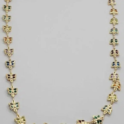 Brand New Brazilian 18k Gold Filled Multi Color Butterflies Necklace