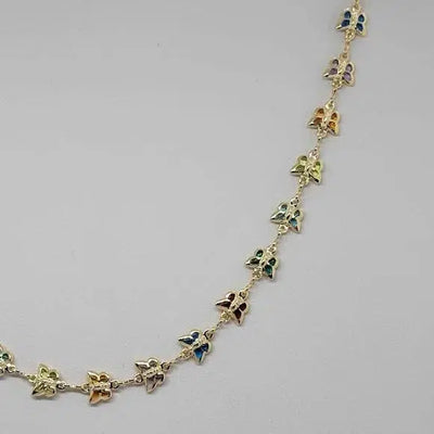 Brand New Brazilian 18k Gold Filled Multi Color Butterflies Necklace