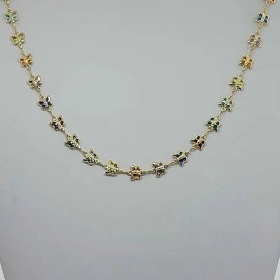 Brand New Brazilian 18k Gold Filled Multi Color Butterflies Necklace