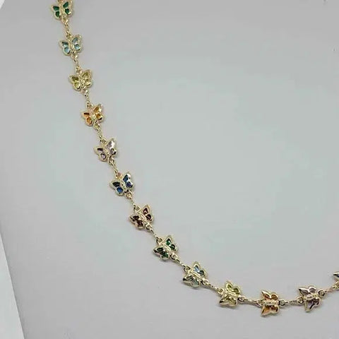 Brand New Brazilian 18k Gold Filled Multi Color Butterflies Necklace