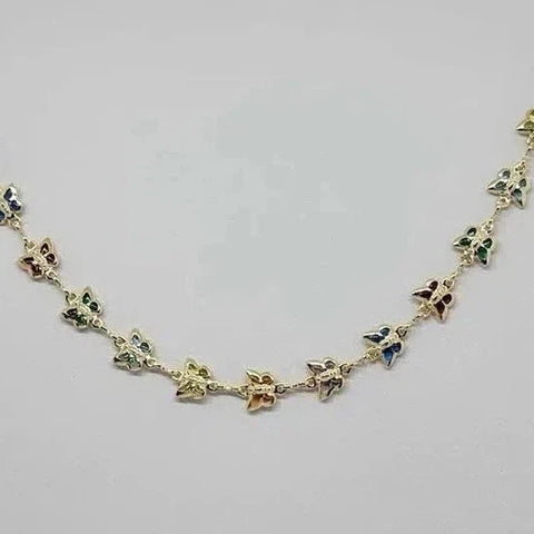 Brand New Brazilian 18k Gold Filled Multi Color Butterflies Necklace