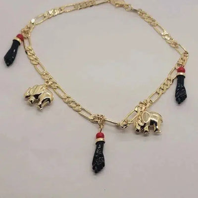 Brand New Brazilian 18k Gold Filled Elephant & Azabache Anklet