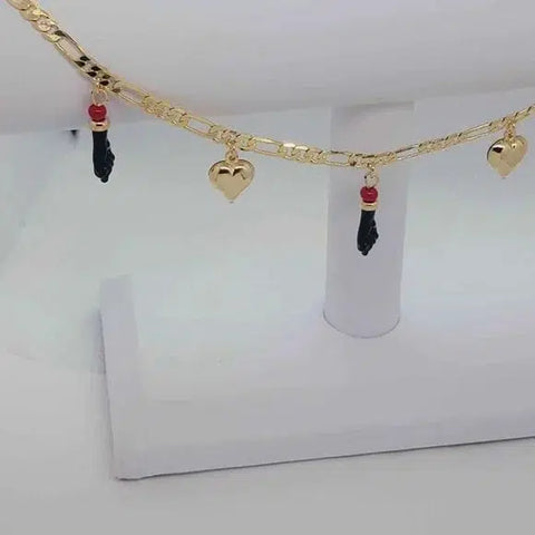 Brand New Brazilian 18k Gold Filled Heart & Azabache Anklet