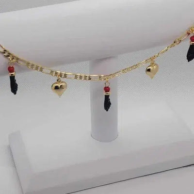 Brand New Brazilian 18k Gold Filled Heart & Azabache Anklet