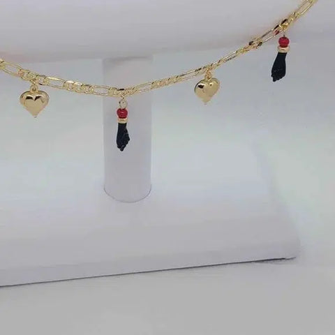 Brand New Brazilian 18k Gold Filled Heart & Azabache Anklet