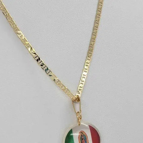 Brand New Brazilian 18k Gold Filled Virgen De Guadalupe W/ Mexican Flag Necklace