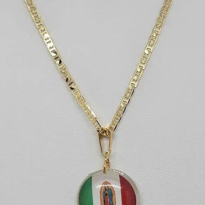 Brand New Brazilian 18k Gold Filled Virgen De Guadalupe W/ Mexican Flag Necklace