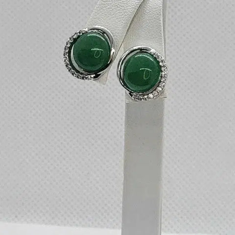 Brand New  Round Green Jade Earrings