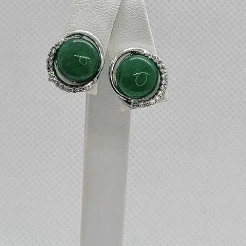 Brand New  Round Green Jade Earrings