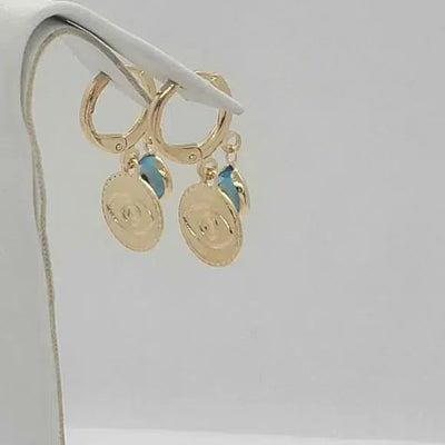 Brand New Brazilian 18k Gold Filled Baby Blue Evil Eye with Hamsa Earrings