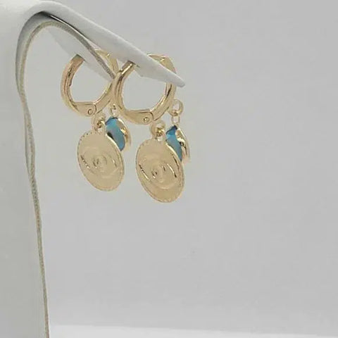 Brand New Brazilian 18k Gold Filled Baby Blue Evil Eye with Hamsa Earrings