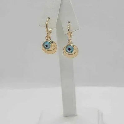 Brand New Brazilian 18k Gold Filled Baby Blue Evil Eye with Hamsa Earrings