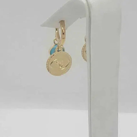 Brand New Brazilian 18k Gold Filled Baby Blue Evil Eye with Hamsa Earrings