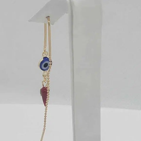 Brand New Brazilian 18k Gold Filled Blue Evil Eye With Red Pepper Earrings