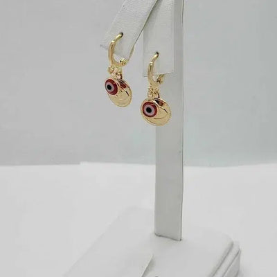 Brand New Brazilian 18k Gold Filled Red Evil Eye with Hamsa Earrings