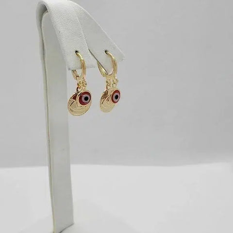 Brand New Brazilian 18k Gold Filled Red Evil Eye with Hamsa Earrings