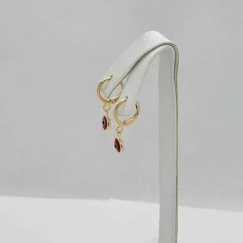 Brand New  Brazilian 18k Gold filled Red evil eye earrings