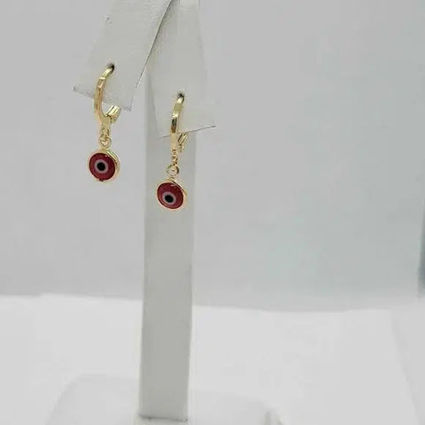 Brand New  Brazilian 18k Gold filled Red evil eye earrings