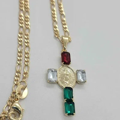 Brand New  Brazilian 18k Gold Filled Virgen De Guadalupe W/ Mexican Flag Necklace