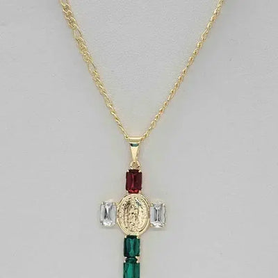 Brand New  Brazilian 18k Gold Filled Virgen De Guadalupe W/ Mexican Flag Necklace