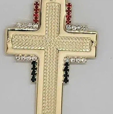 Brand New  Brazilian 18k Gold Filled Cross w/ Mexican color Flag Necklace