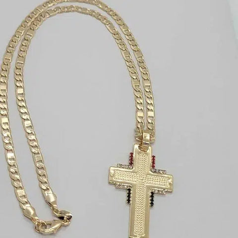 Brand New  Brazilian 18k Gold Filled Cross w/ Mexican color Flag Necklace