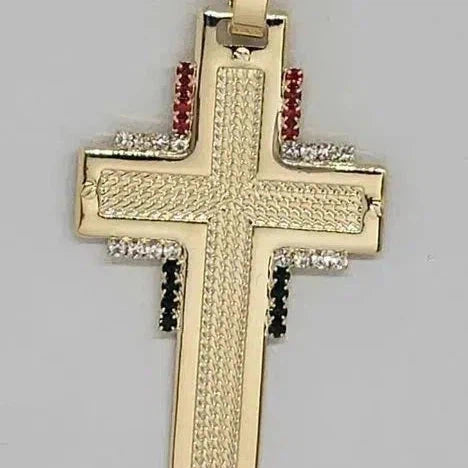 Brand New  Brazilian 18k Gold Filled Cross w/ Mexican color Flag Necklace