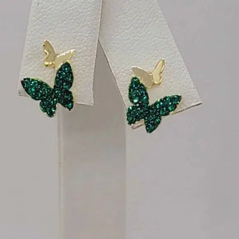 Brand New Sterling Silver 925 Green Butterfly Earrings