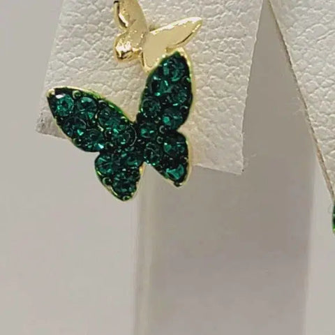 Brand New Sterling Silver 925 Green Butterfly Earrings